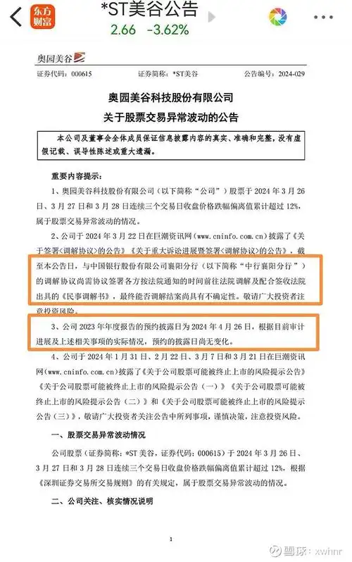 $*st美谷(sz000615)$今晚异动公告中:"公司2023年年度报告的预约披露