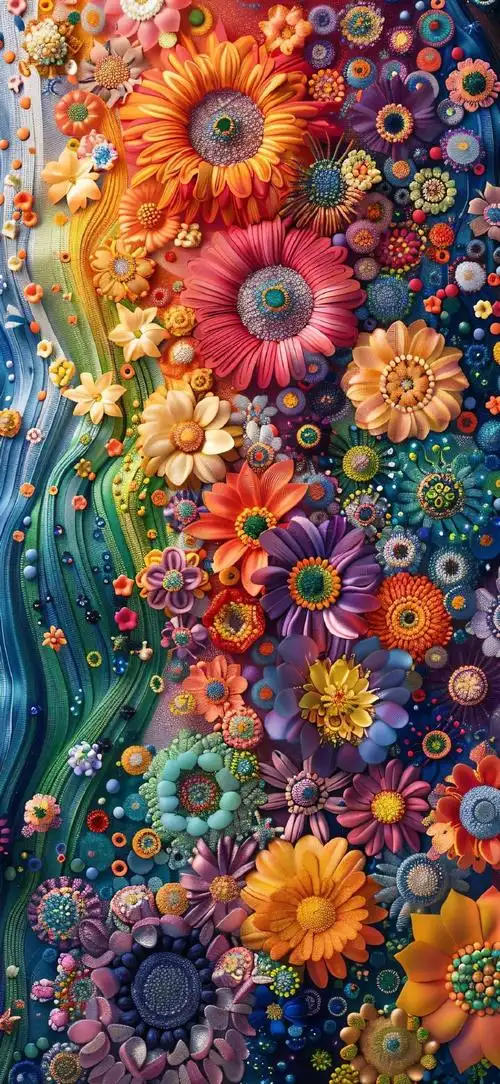 ai绘画#油画风花海壁纸 创意 花朵 15pm尺寸#高清壁纸图片