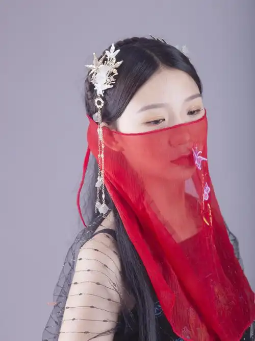 面纱古风女古代挽秀古风绣花汉服面纱系带日常防晒头饰舞蹈遮面配饰气