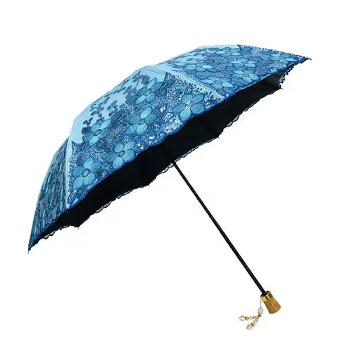 天堂伞黑胶绣花太阳伞蕾丝防晒防紫外线遮阳伞两用折叠超轻女高档