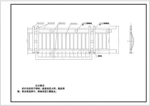 普通建筑常用不锈钢栏杆结构施工图