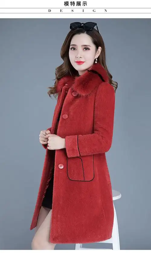 大毛领毛呢外套女装2019年新款秋中长款气质流行加厚呢子大衣 红色 m