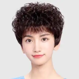 假发头套短发圆脸中老年短卷发式真发妈妈相似商品