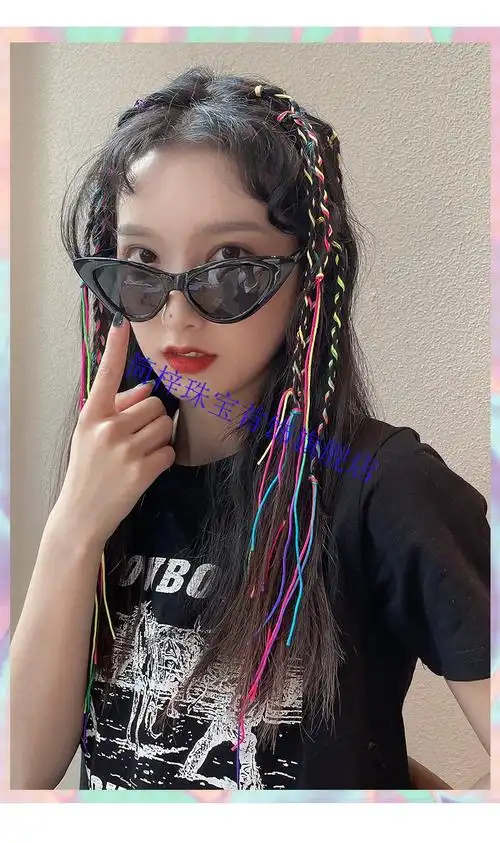 头饰女夏季网红儿童脏脏辫编扎头发的发绳彩带绳编发彩绳脏辫发饰 细