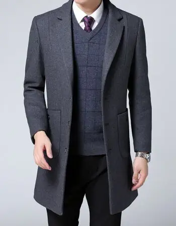 2018春季花花男子中长款毛呢大衣男士外套加厚大码商务英伦呢子大衣潮