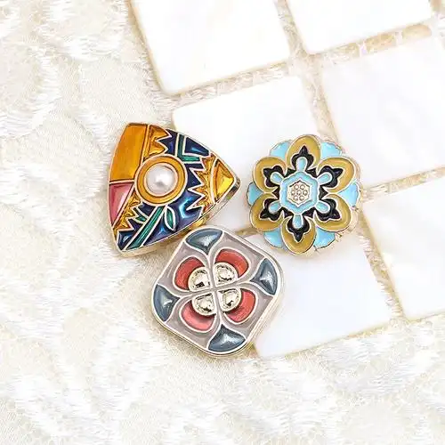 方形金属纽扣复古国风彩色点油圆形扣子衣服纽扣