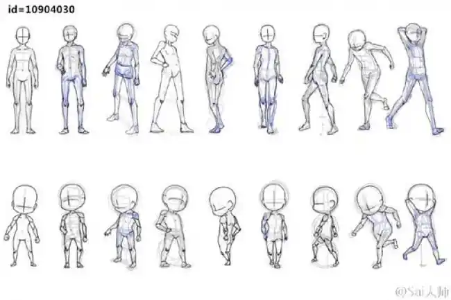 可爱q版卡通人物动作姿势分解图简笔画人物结构图素材wwwyouyixcom