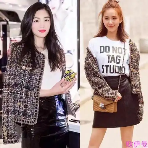 2017秋冬宋慧乔刘诗诗明星同款名媛气质小香风毛呢短外套花呢女装
