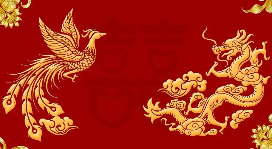 中式红色婚礼海报背景图免抠素材