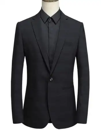 修身西服男2018秋季新品简洁大气商务休闲正装西装男 黑色 m/170