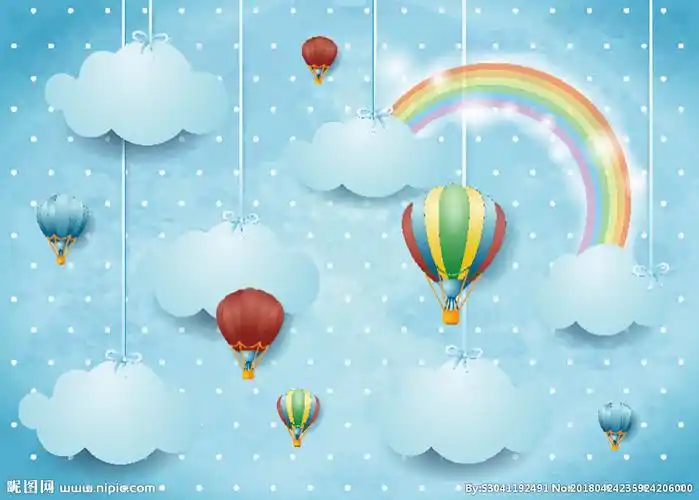 热气球云朵彩虹矢量背景墙图片