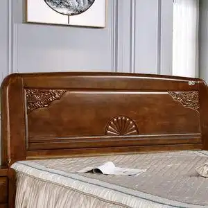 新款实木床头板简约现代中式15橡胶木雕花18米单买个双人床靠背