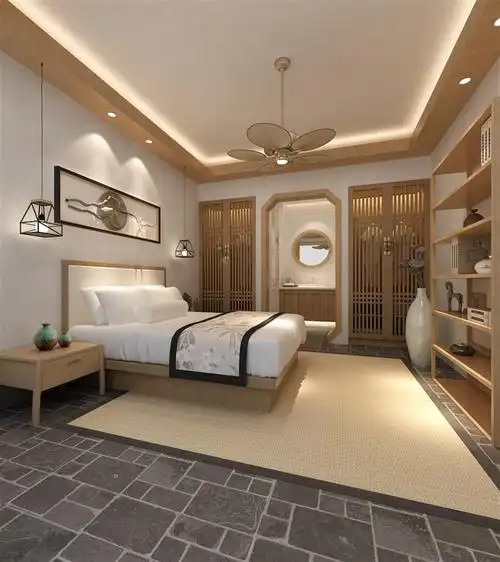 原木色新中式卧室装修效果图