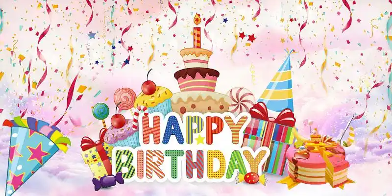 迎新彩带欢乐礼物生日快乐生日蛋糕派对海报背景素材