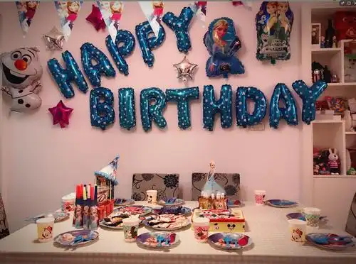 冰雪奇缘主题生日餐具 爱莎公主女孩生日派对餐桌装饰桌布盘子勺