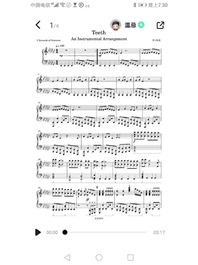teeth 钢琴谱 teeth 钢琴谱 谱来自虫虫钢琴 好喜欢这首歌,升降号虽然