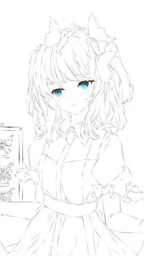 二次元动漫女生涂色线稿