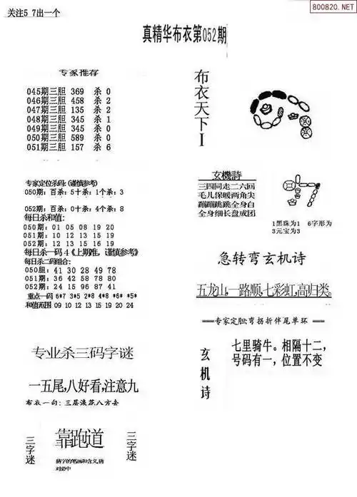 22052期真精华布衣123456