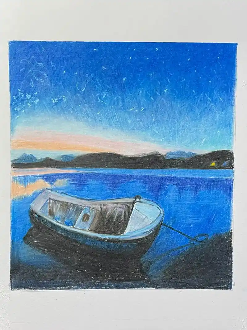 彩铅风景画(48—-2)夕阳下的海边 - 抖音