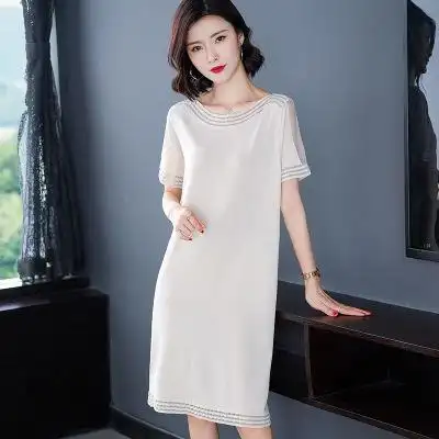 qy2200冰丝连衣裙中长款针织显瘦裙子