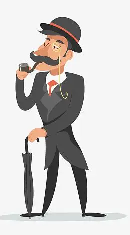 手绘卡通戴礼帽绅士人物