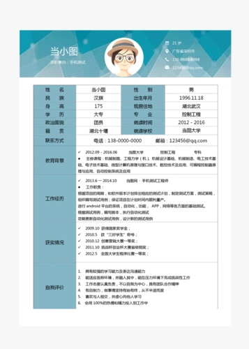 手机测试个人简历模板