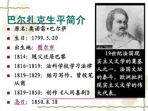 免费文档 所有分类 高等教育 文学 《高老头》ppt 巴尔扎克生平简介