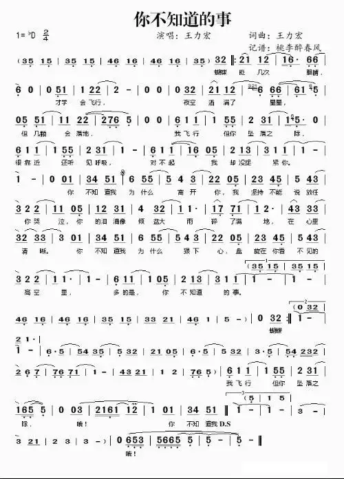 求王力宏《你不知道的事》钢琴曲谱,要1234567的