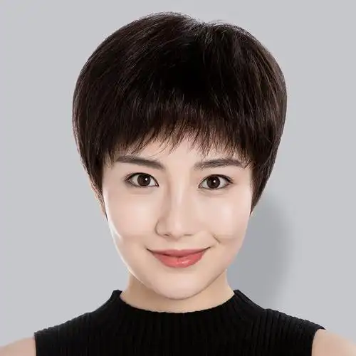 假发短发女中老年妈妈真发全头套式假发套真人发丝老人自然假头发