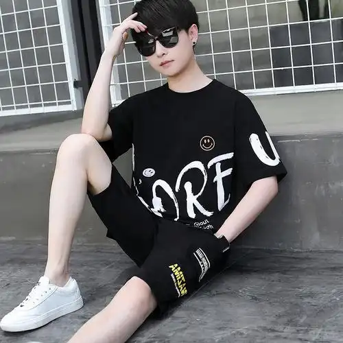 13岁潮流纯棉夏装大童套装帅气男孩中学生初高t恤