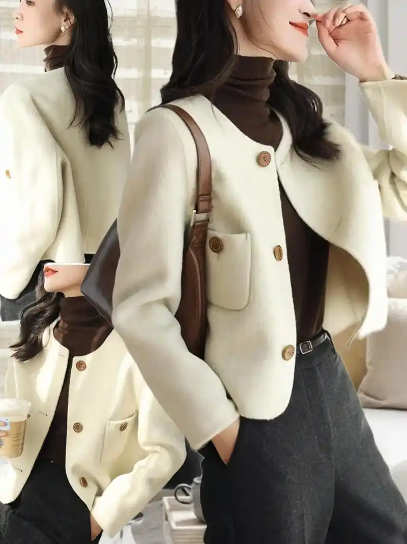 短款高档毛呢外套女宽松显瘦 - 抖音