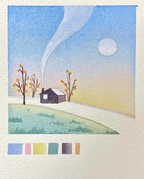 水彩风景清新马卡龙配色入门风景教程