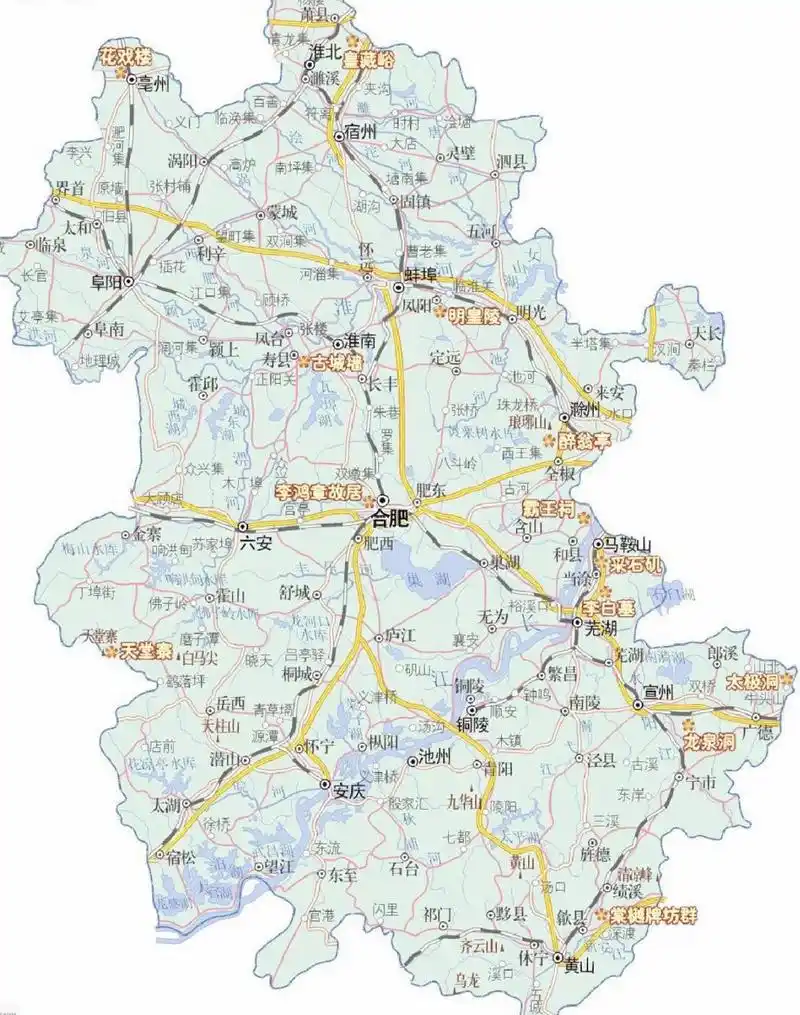 安徽省旅游景点分布图.