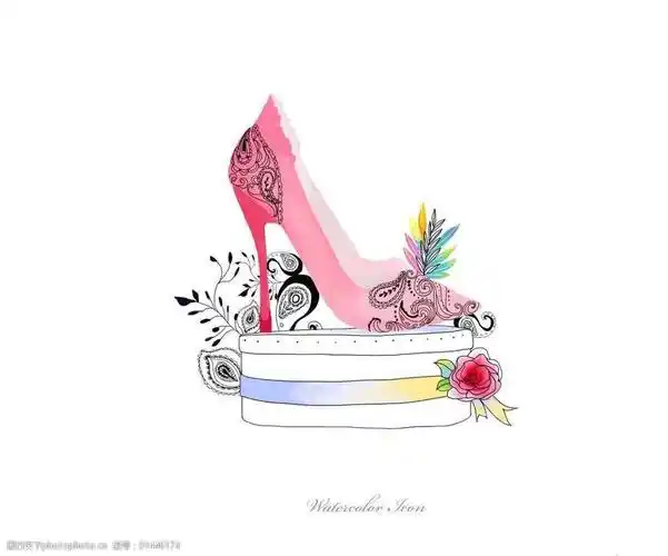 卷草花纹和粉色高跟鞋图片-图行天下图库