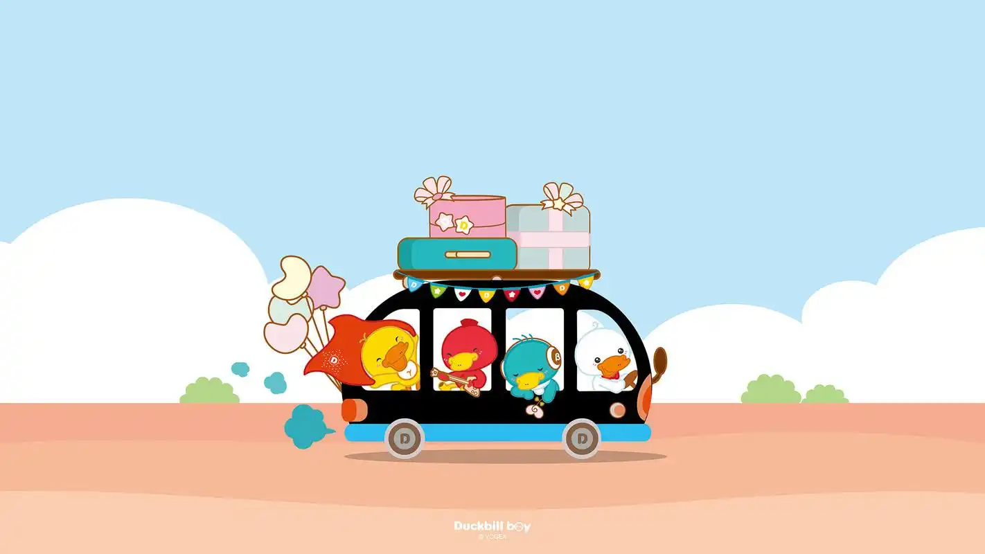 鸭嘴兽男孩春游卡通图片桌面壁纸