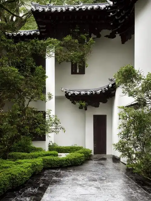 江南的房屋白墙黑瓦青砖瓷阶