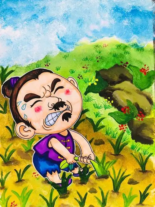 儿童故事绘画:拔苗助长,亲子互动一起来手绘吧