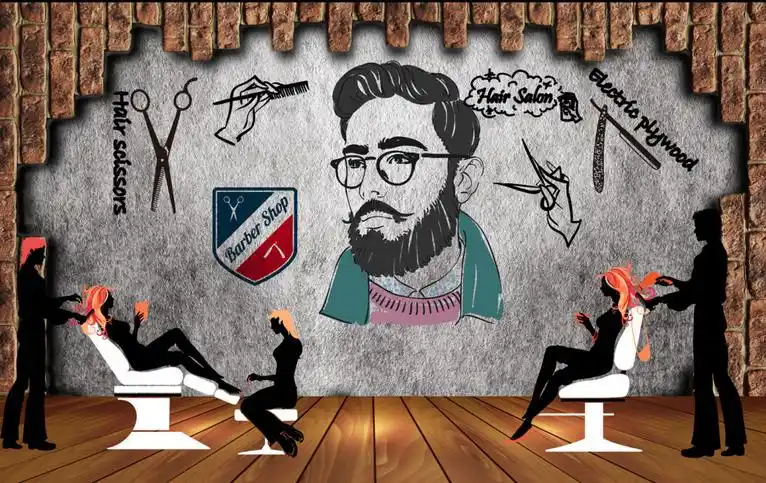 定制3d个性时尚美发店装修背景墙纸 复古理发店壁画 发廊潮流壁纸