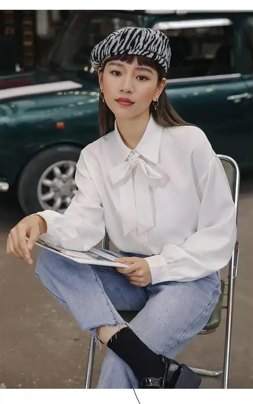 中学生白衬衫演出服青少女生初中高中生舞台衬衣学院风蝴蝶结带内搭