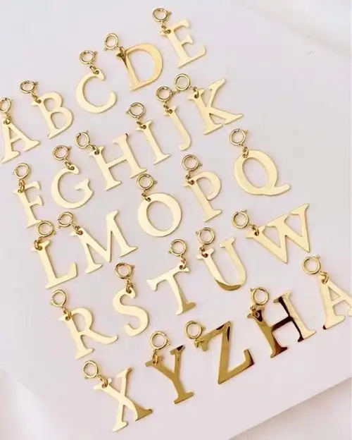 au750黄金字母吊坠纯金首饰ins风英文字母18k金项链