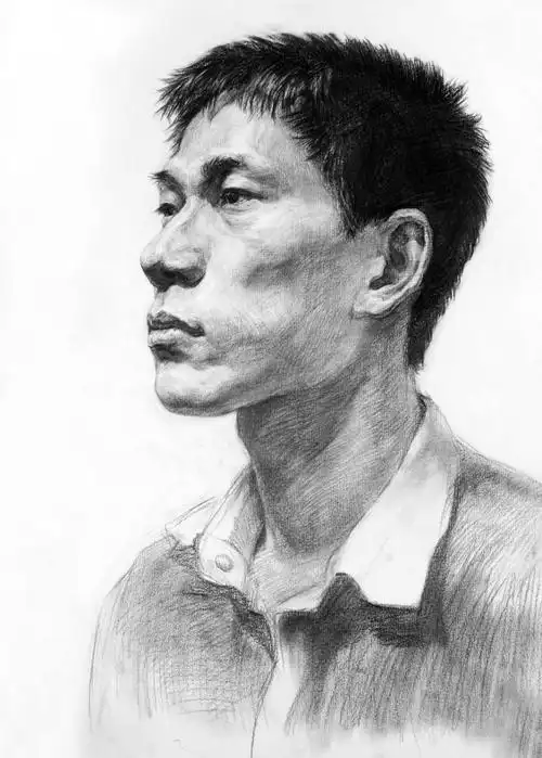 男青年三分之二侧素描头像