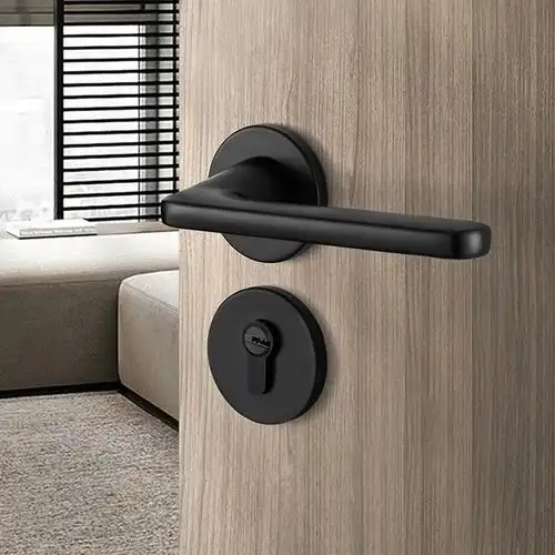 藤印象现代门锁室内卧室房门锁分体木门把手家用型58磁吸锁黑色