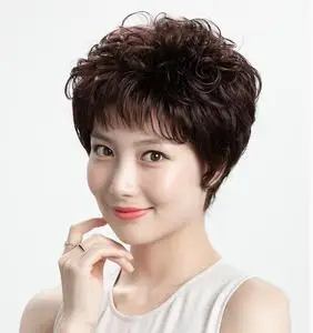 短发假发套女士短发卷发全头套式自然中老年人送妈妈款时尚烫发型
