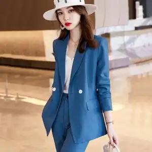 蓝色西装外套女大码时尚经理工作服职业装气质女神范高端西服套装