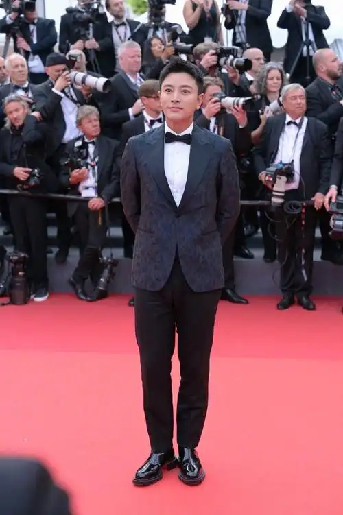 贾乃亮出席第76届戛纳电影节开幕式红毯,修身西装 简约的设计将高挑的