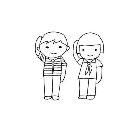 面对国旗敬礼的学生简笔画