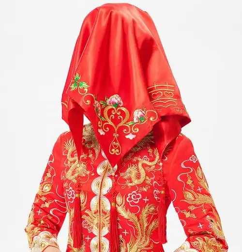 牡丹花绣边红色流苏喜帕新娘结婚盖头