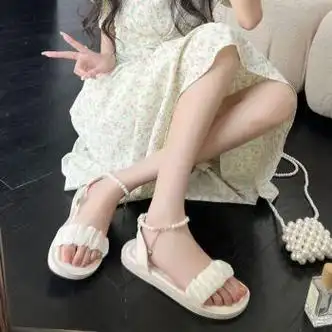 元安恋初高中生女孩平底凉鞋夏季少女穿的4142大码气质仙女风小凉鞋配