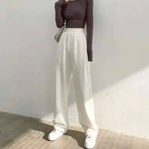 白色运动裤女宽松束脚高腰百搭垂感宽松显瘦休闲长裤子直筒阔腿裤