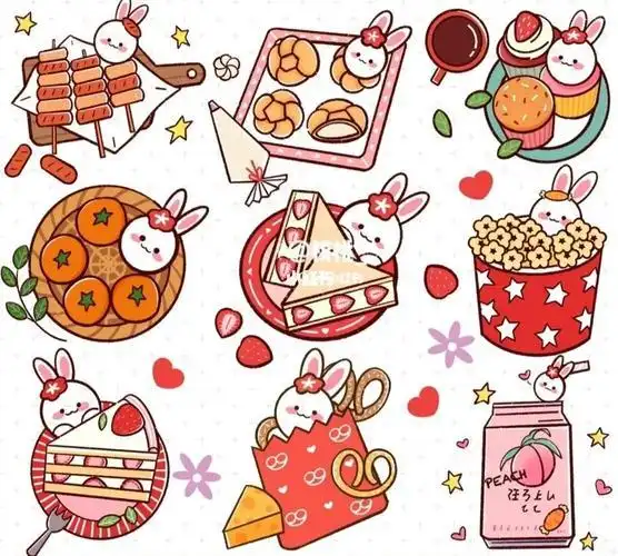 可爱甜点元素材甜品简笔简笔画|草莓纸杯蛋糕甜品甜点食物手帐素材